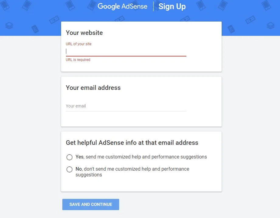 Sign up google adsense