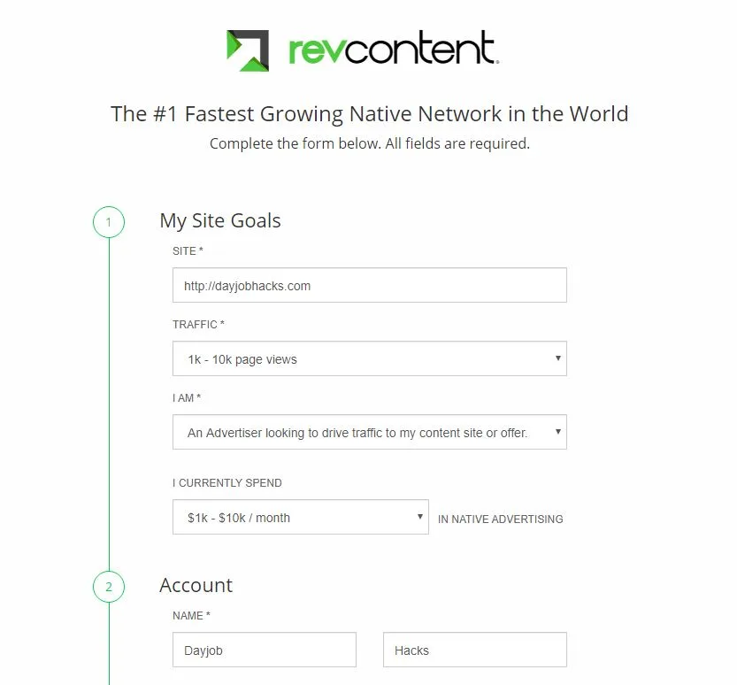revcontent signup