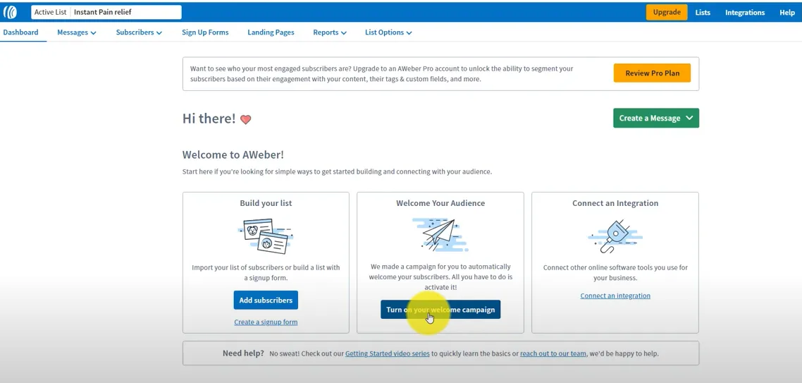 Use aWeber to build email list