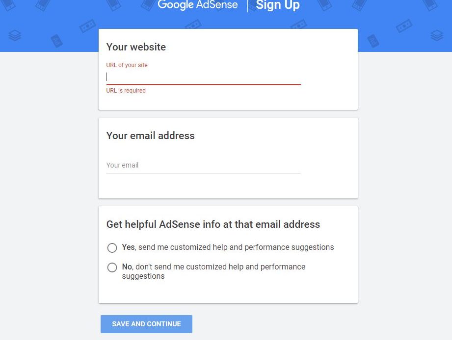 Sign up google adsense